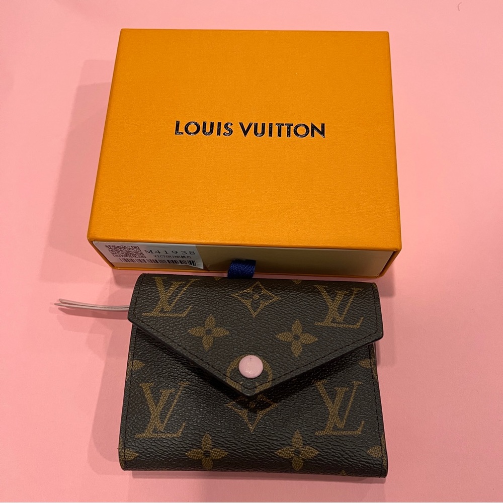 Copy LV Designer Luxury Leather Fold Wallet Brown Pink Monogram 4.75x3.75